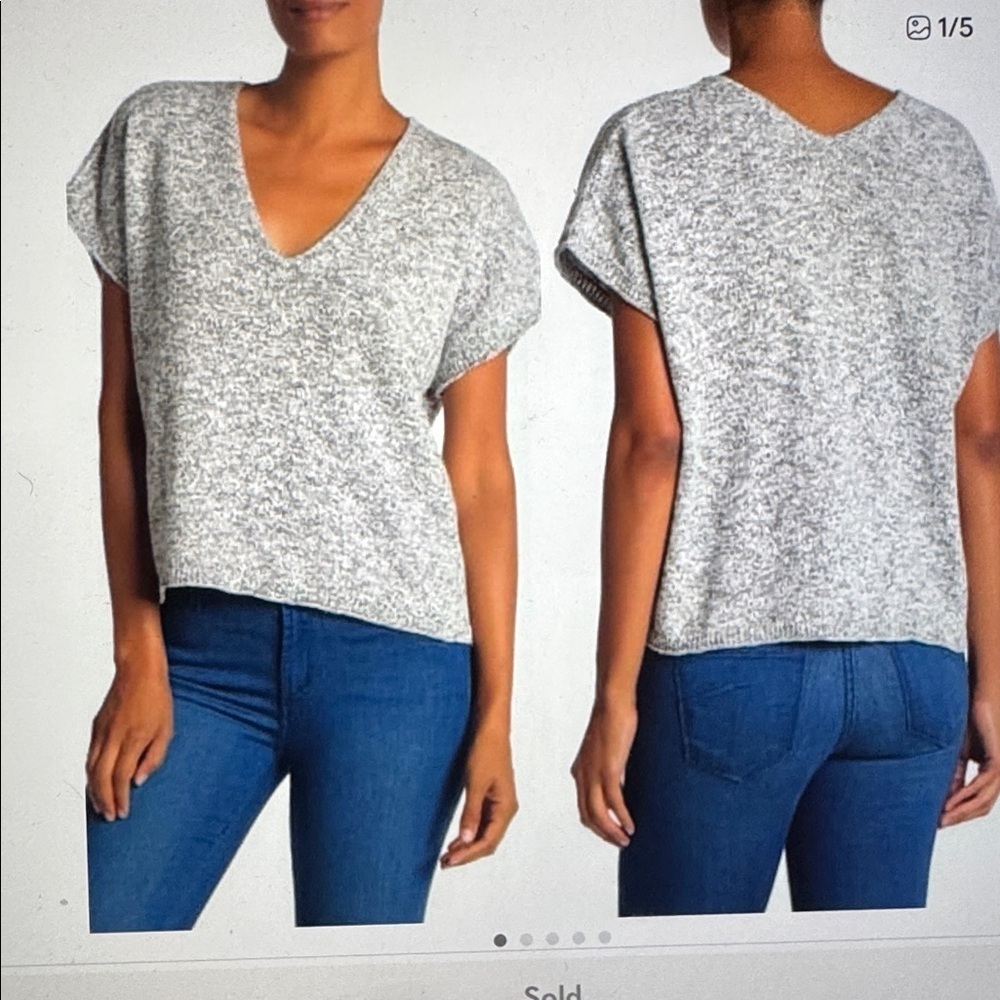 Madewell Marled Ellendale Knit Sweater Tee V-Neck Linen blend cropped oversized